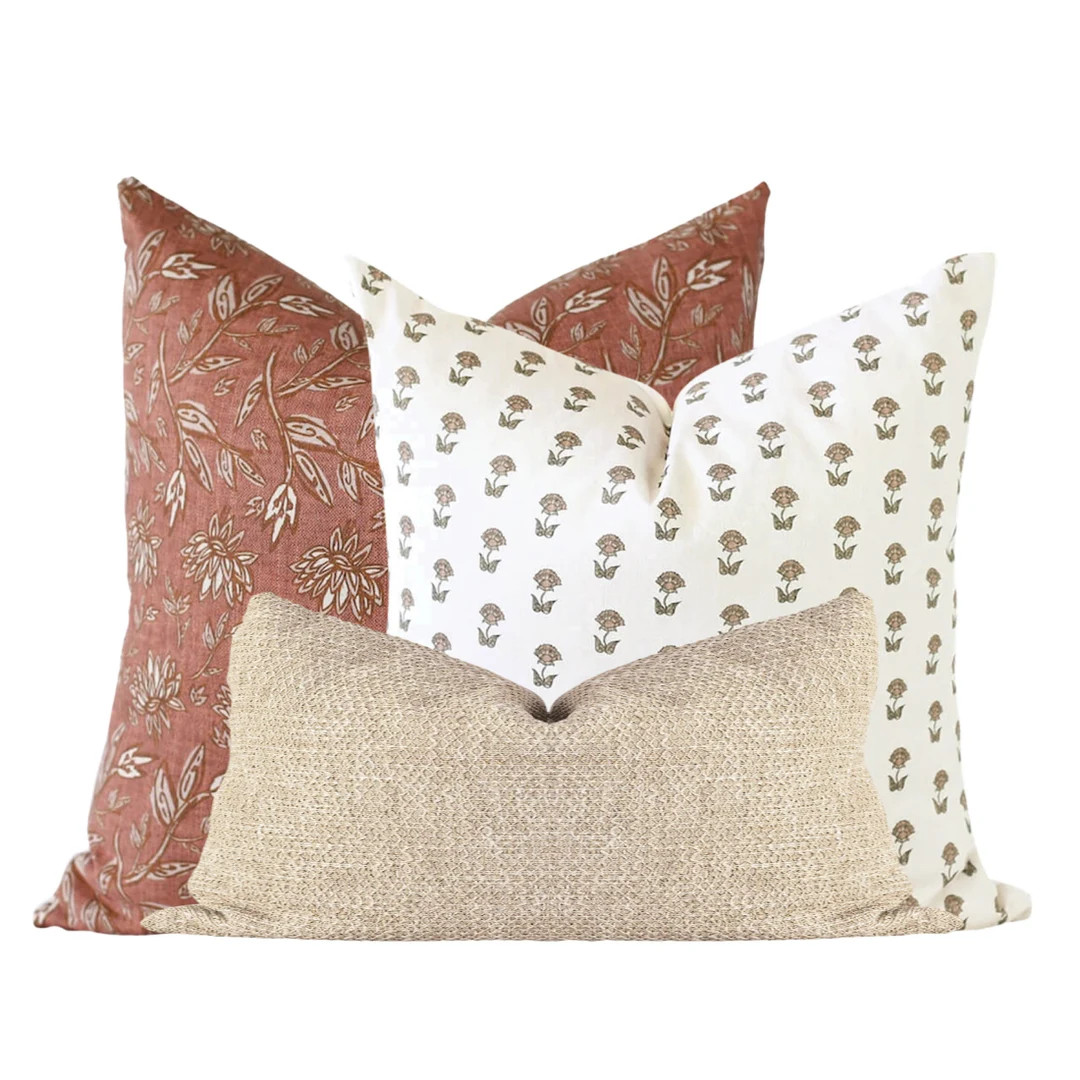 Designer Pillow Set, Pillow Combination Set, Chunky Pillow Cover, Modern Farmhouse, Rust Pillow C... | Etsy (US)