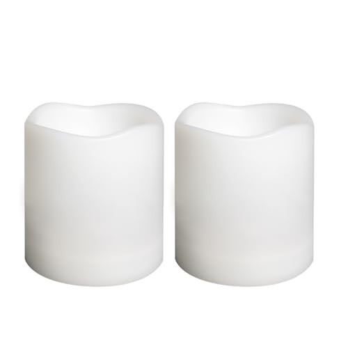 Outdoor Battery Operated Flameless Candles with Timer D3”xH3” White 2 PCS | Amazon (US)