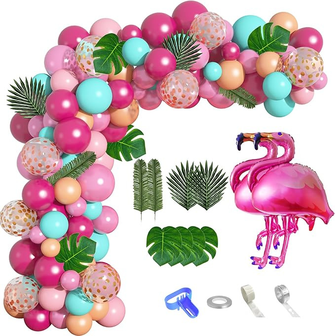 124Pcs Tropical Flamingo Balloon Arch Garland Kit 40" Flamingo Balloons Hot Pink Confetti Balloon... | Amazon (US)