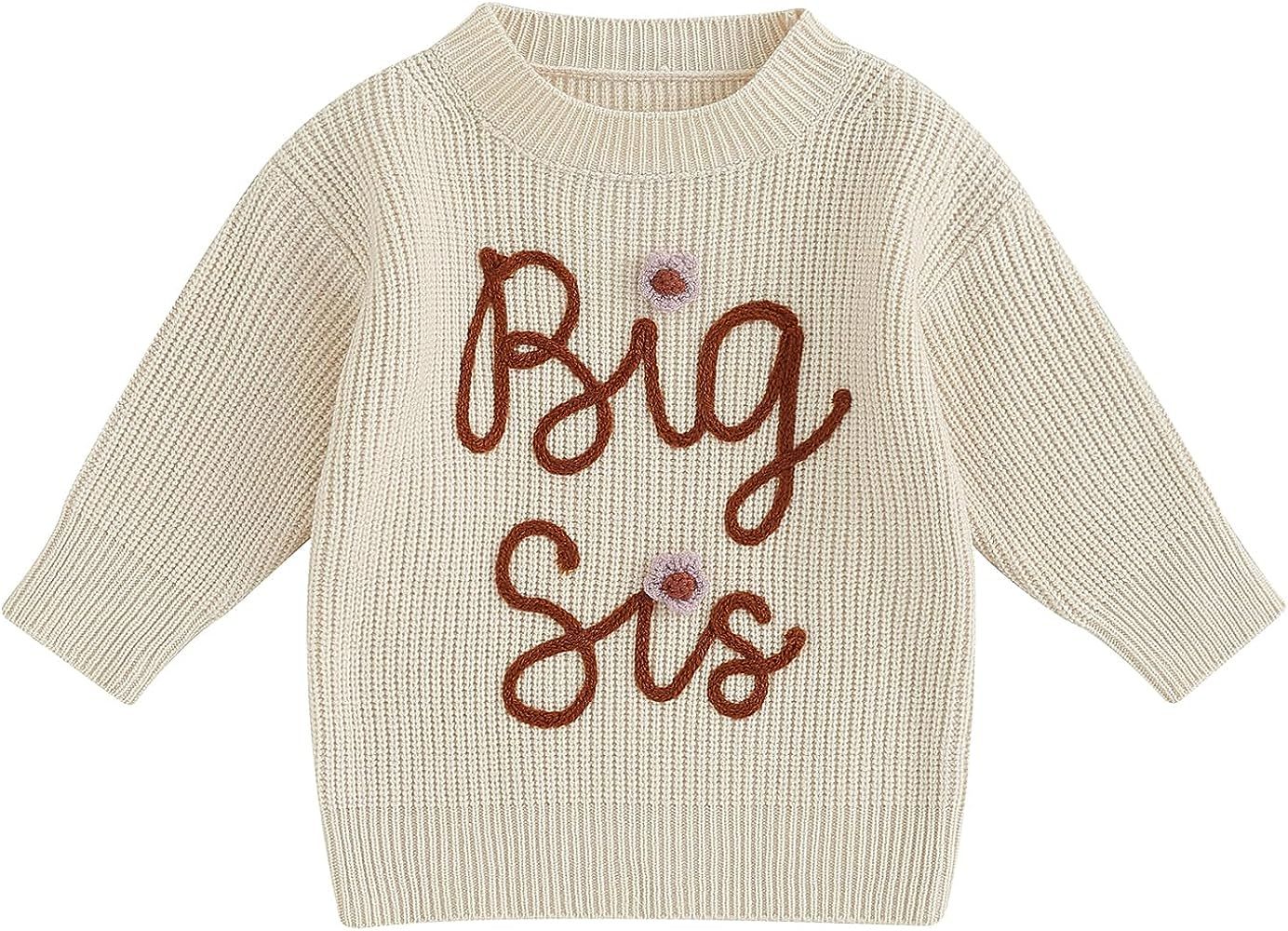 VISGOGO Big Little Sister Matching Set Baby Girls Knitted Sweater Embroidery Toddler Sweatshirt R... | Amazon (US)