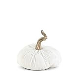 K&K Interiors 42103A-WH 7.5 Inch White Velvet Stuffed Pumpkin with Twisted Gold Stem | Amazon (US)