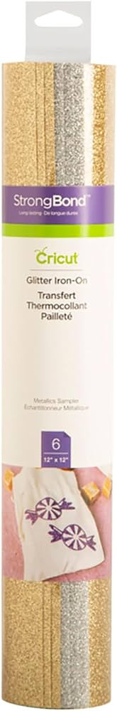 Cricut Glitter Iron On Vinyl Sheets, 12"x 12" (6), DIY Supplies - Metallics Sampler Pack - Silver... | Amazon (US)