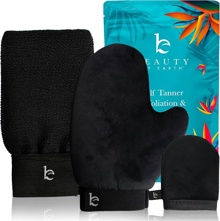 Self Tanning Mitt Applicator Set - 3 in 1 Ultra Soft Mitts, Exfoliating Glove, Face & Body Tanner... | Amazon (US)