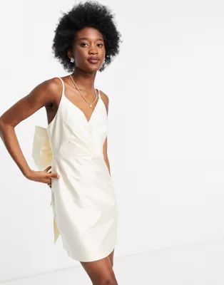 Forever New cami wrap mini dress with bow back in ivory | ASOS (Global)