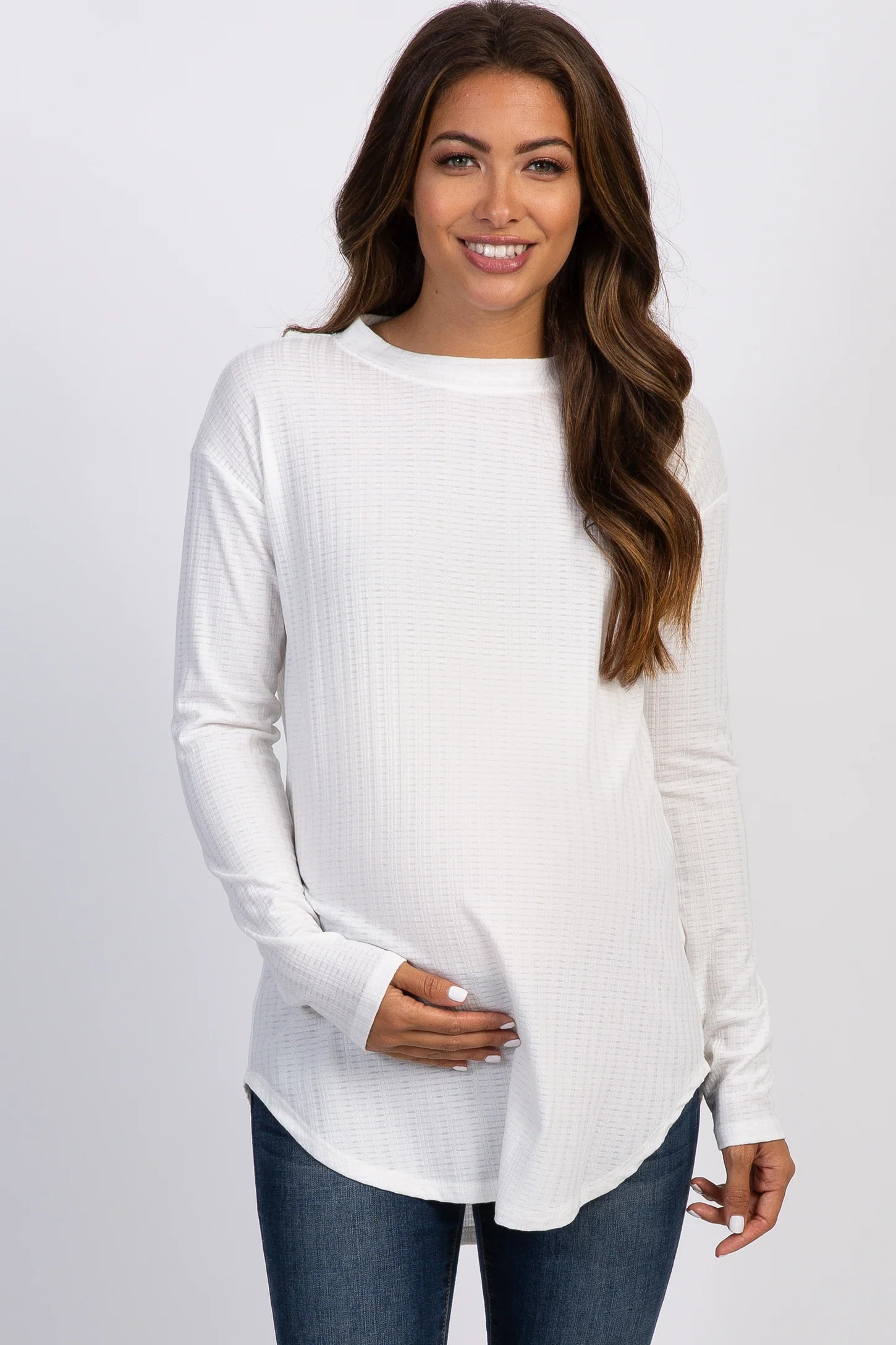Heather Grey Long Sleeve Ribbed Maternity Top | PinkBlush Maternity
