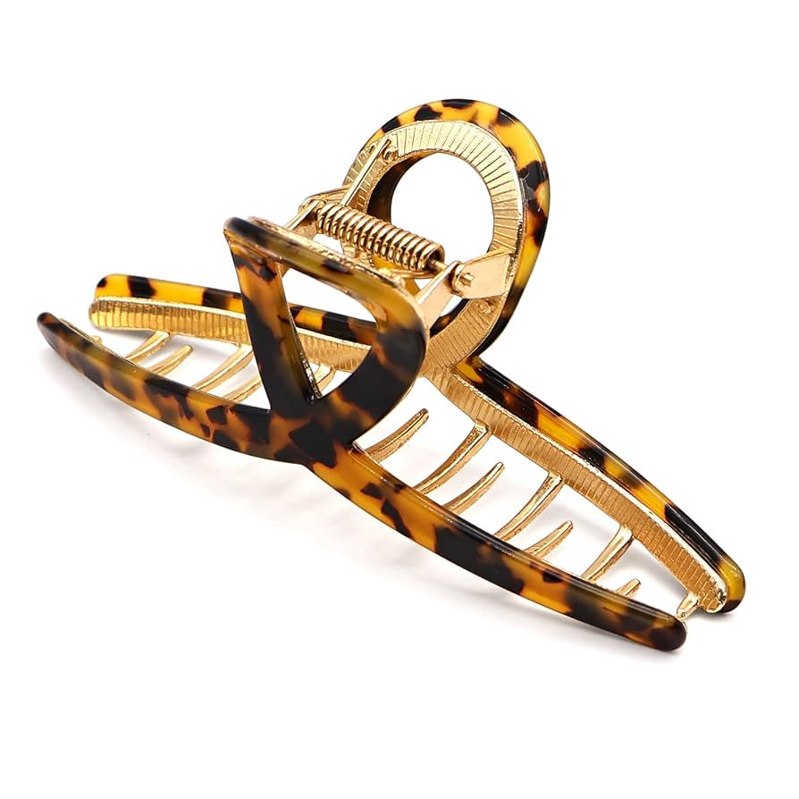 Large Metal Hair Clips - Strong Hold Gold Clips for Thick Locks - Leopard Print Claw Clips for Wo... | Amazon (US)
