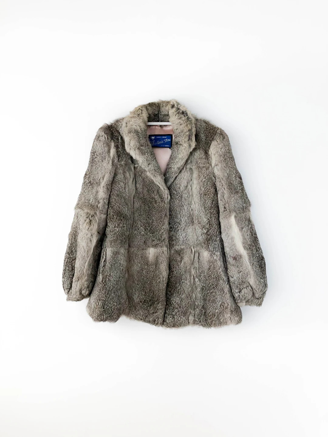60s Stunning Silver Grey Rabbit Fur with Baby Pink Lining Fur Coat Hip-Length Bomber Style Jacket... | Etsy (US)