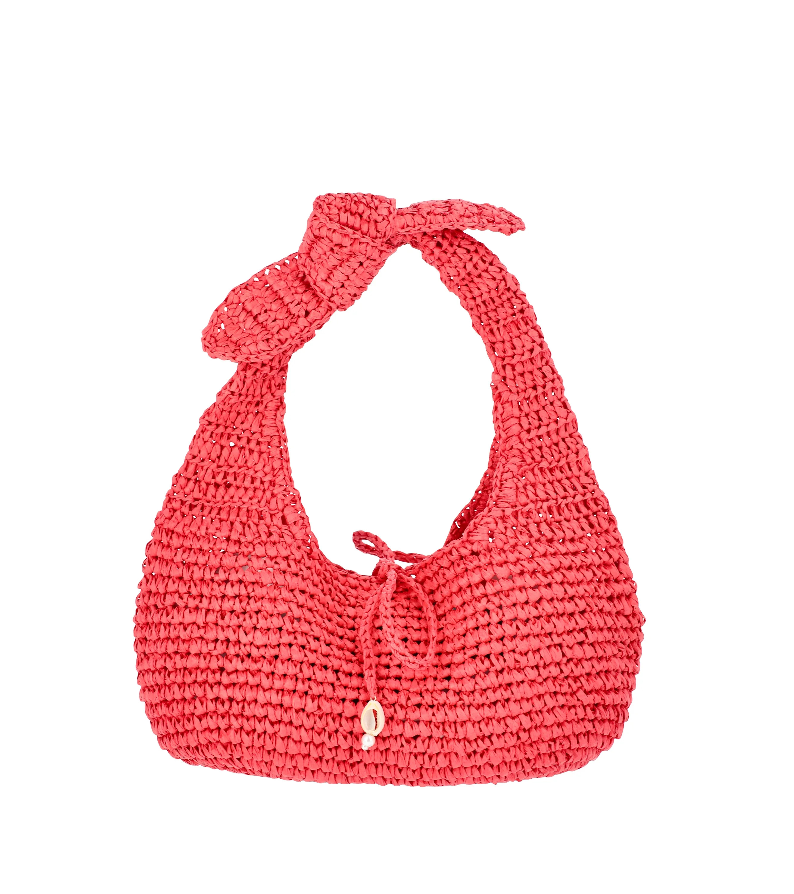 Time and Tru Women's Knot Top Straw Crescent Bag, Sunset Pink | Walmart (US)