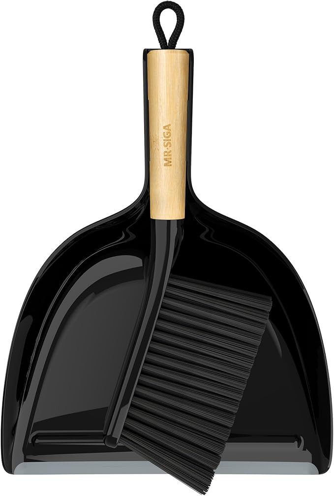 MR.SIGA Dustpan and Brush Set, Portable Cleaning Brush and Dustpan Combo with Bamboo Handle, Blac... | Amazon (US)