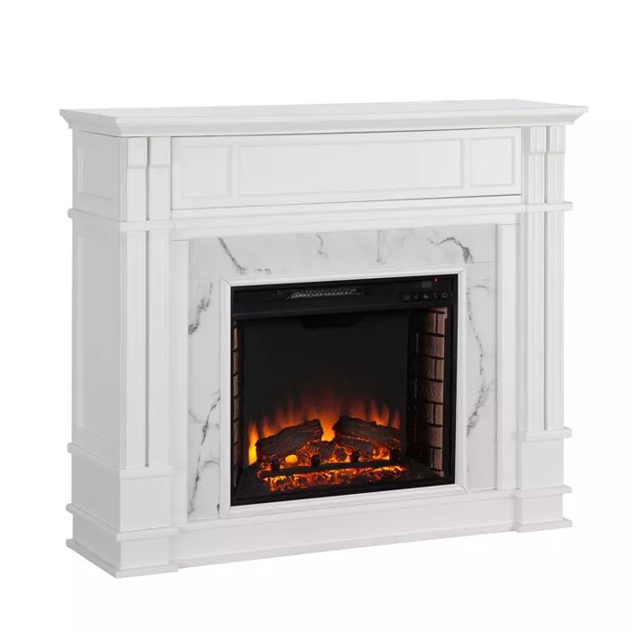 Highpoint Faux Cararra Marble Electric Media Fireplace White - Aiden Lane | Target