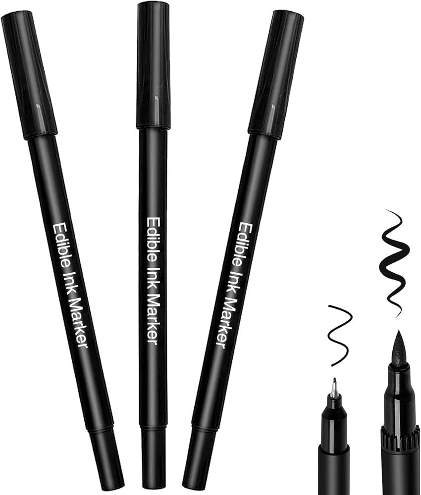 3pcs Black Edible Markers - Double Sided with Extra Fine Tip (0.4mm) Thick Tip (0.7mm) Edible Pen... | Amazon (US)