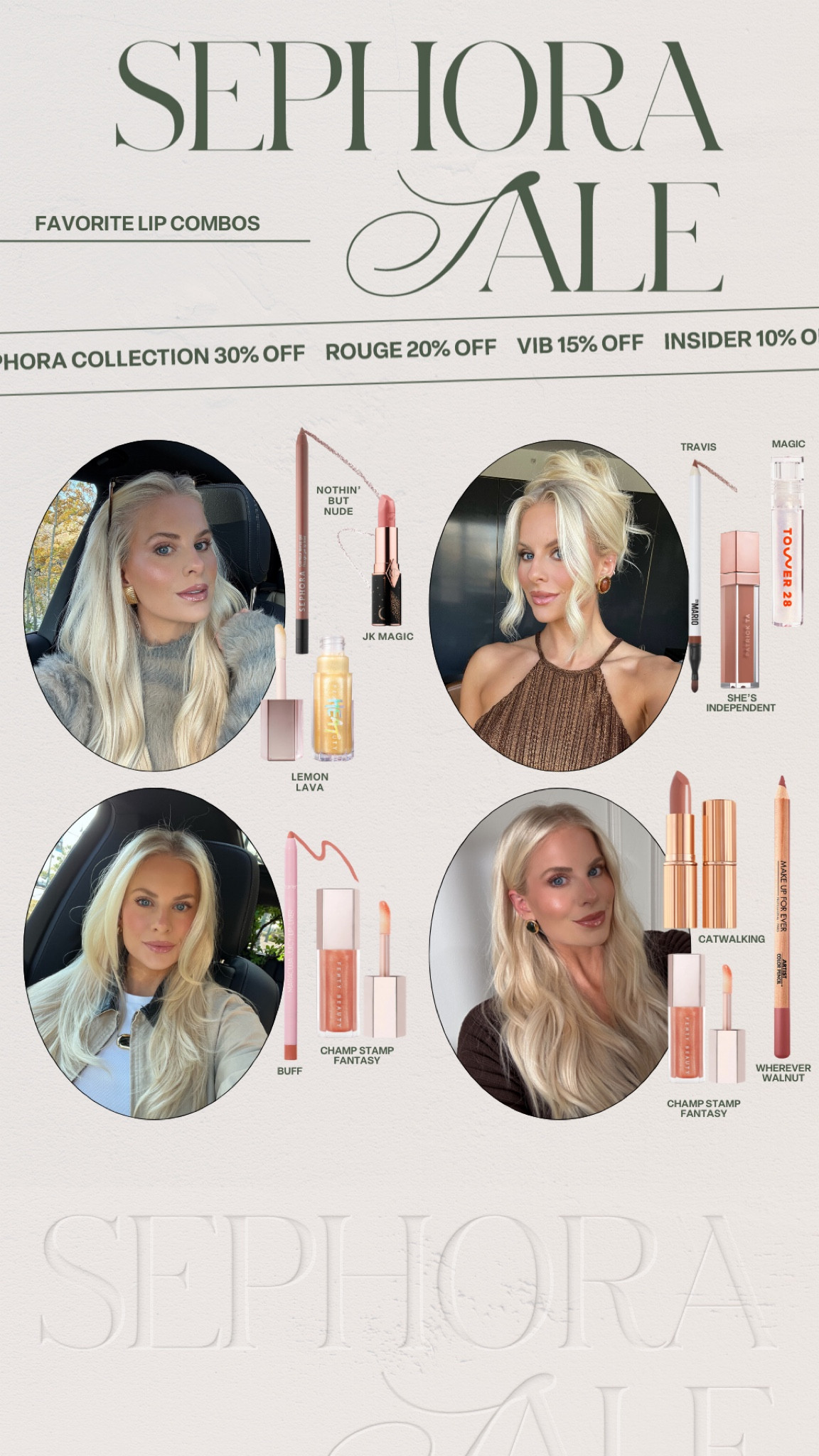 The Sephora Savings Event is here! Sharing my fave lip combos! Depending on your tier, you can use code SAVINGS to get anywhere from 10-20% savings on your purchase and Beauty Insider Members get 30% off Sephora Collection! #kathleenpost #sephorase

#LTKBeauty #LTKFindsUnder50 #LTKStyleTip