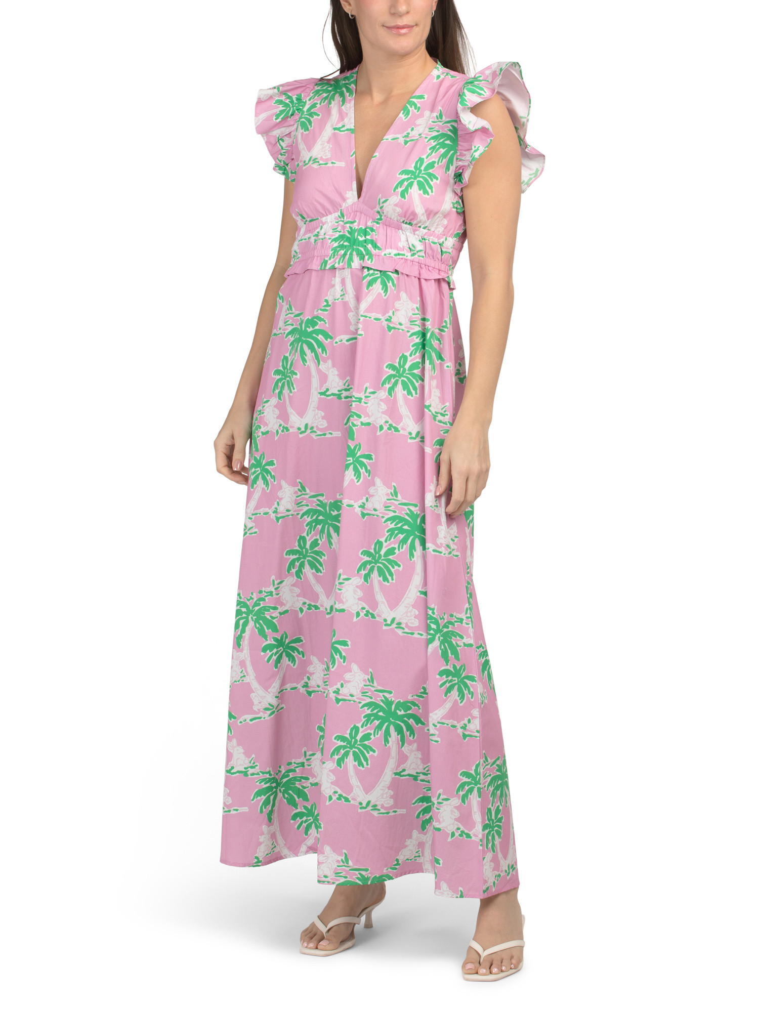 Flutter Sleeve V-neck Palm Print Maxi Dress | Dresses | Marshalls | Marshalls