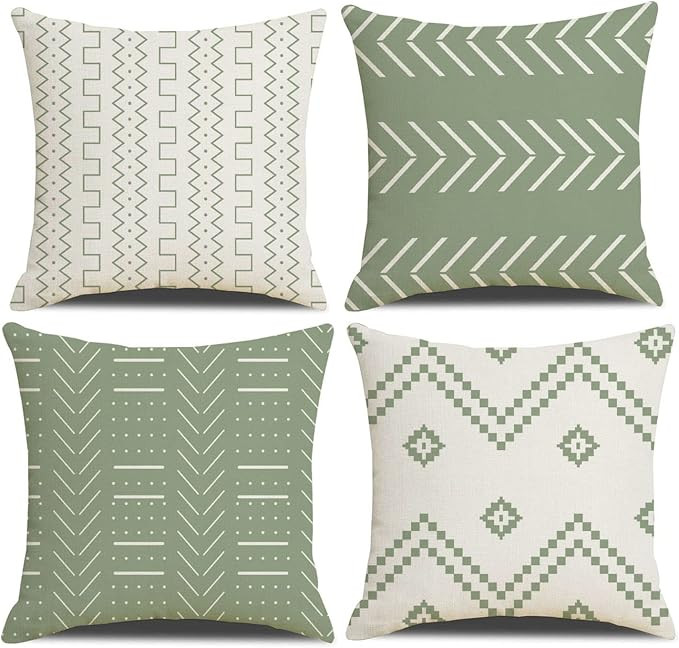 Cushion Covers 40 x 40 cm Farmhouse Cushioncase cover, Set of 4 Light Green Textured Patchwork Sq... | Amazon (UK)