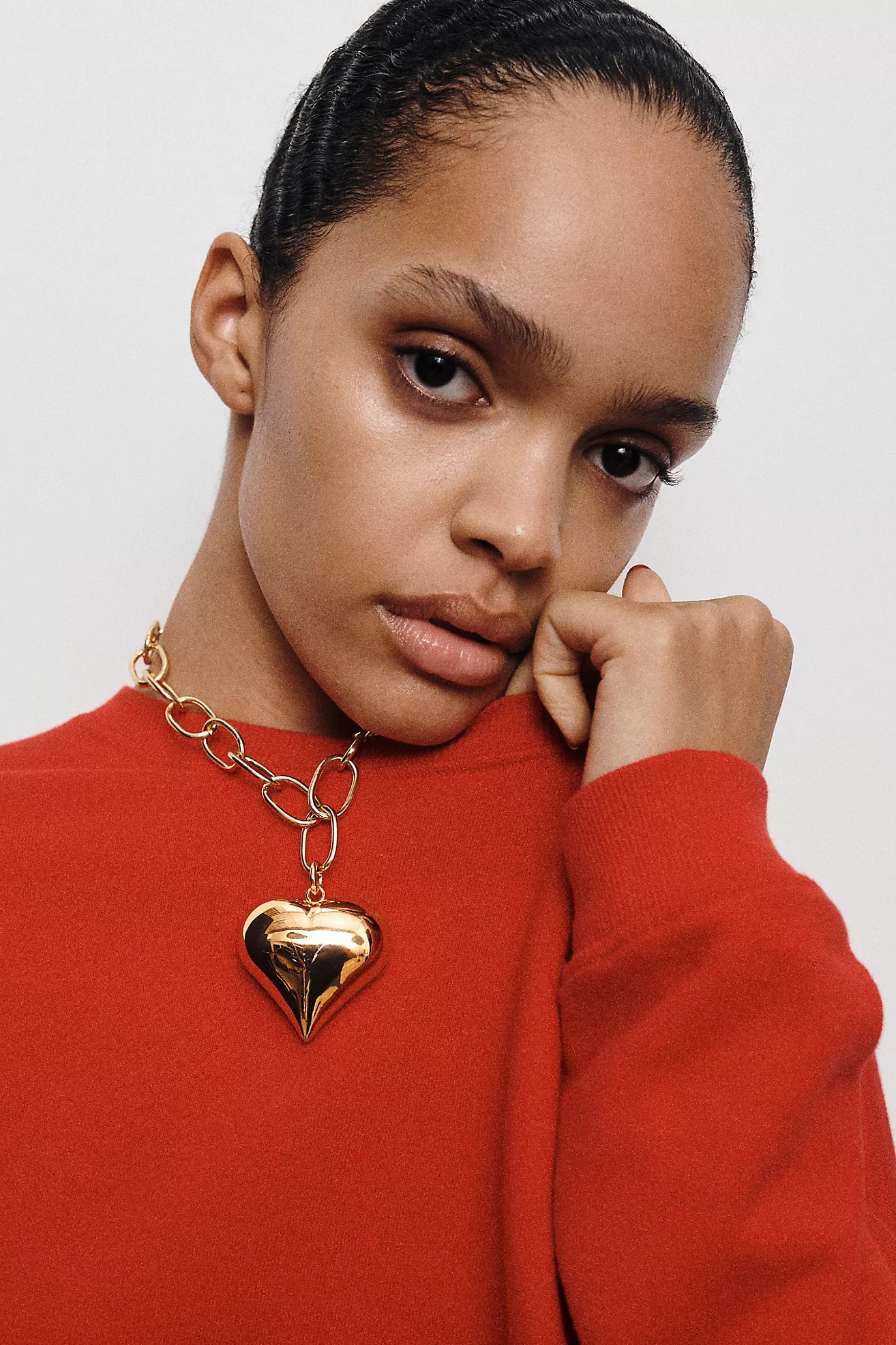 Large Solid Heart Charm Link Necklace | Anthropologie (US)