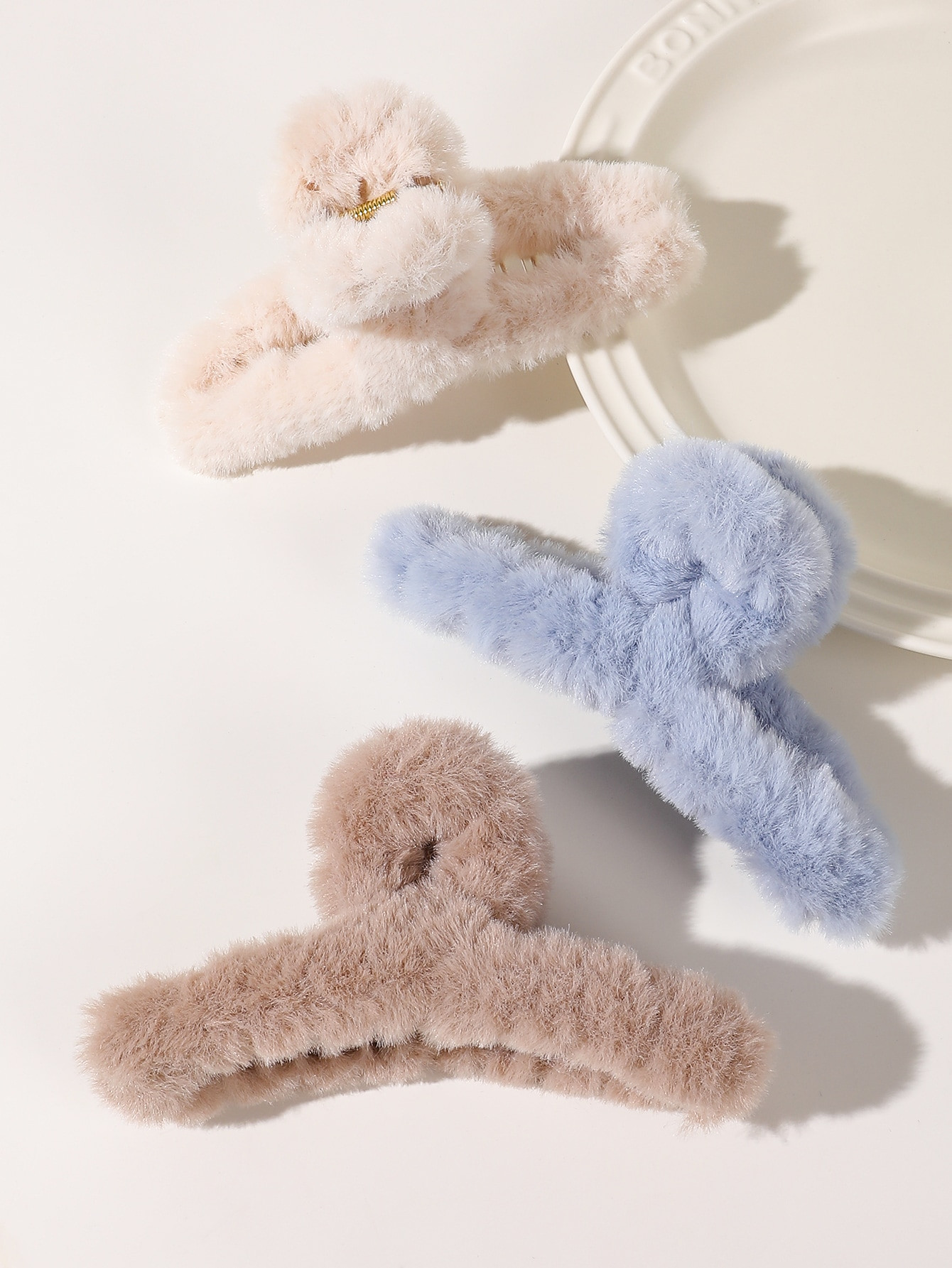 3pcs Solid Fuzzy Fashion Hair Claw | SHEIN