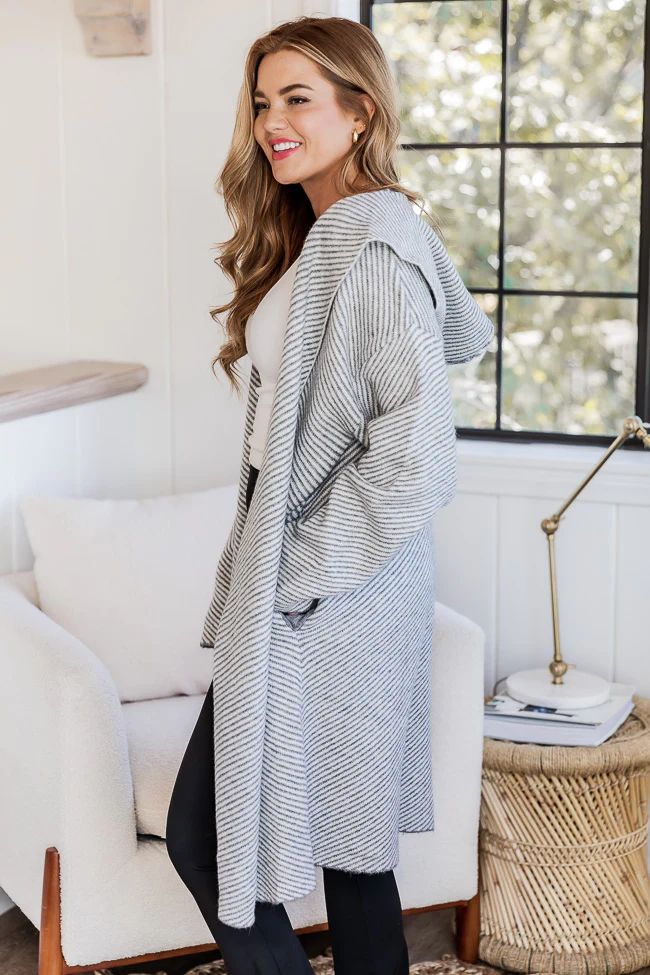 Need You Always Grey Hooded Striped Cardigan | Pink Lily