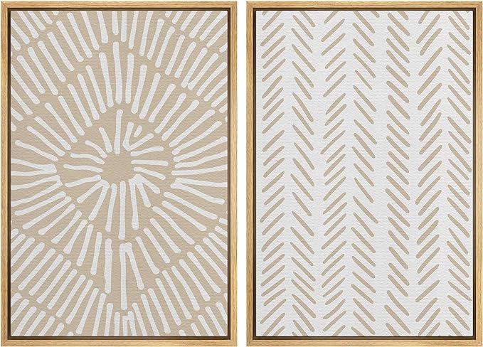 SIGNWIN Framed Canvas Print Wall Art Set Tan White Tropical Geometric Collage Abstract Shapes Coz... | Amazon (US)