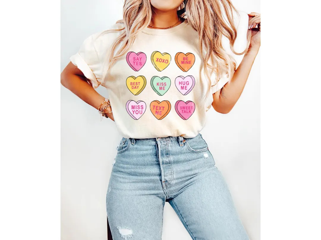 Comfort Colors Valentines Conversation Hearts T-shirt, Sweet Talk Tee, Say Yes, Xoxo, Be Mine, Be... | Etsy (US)