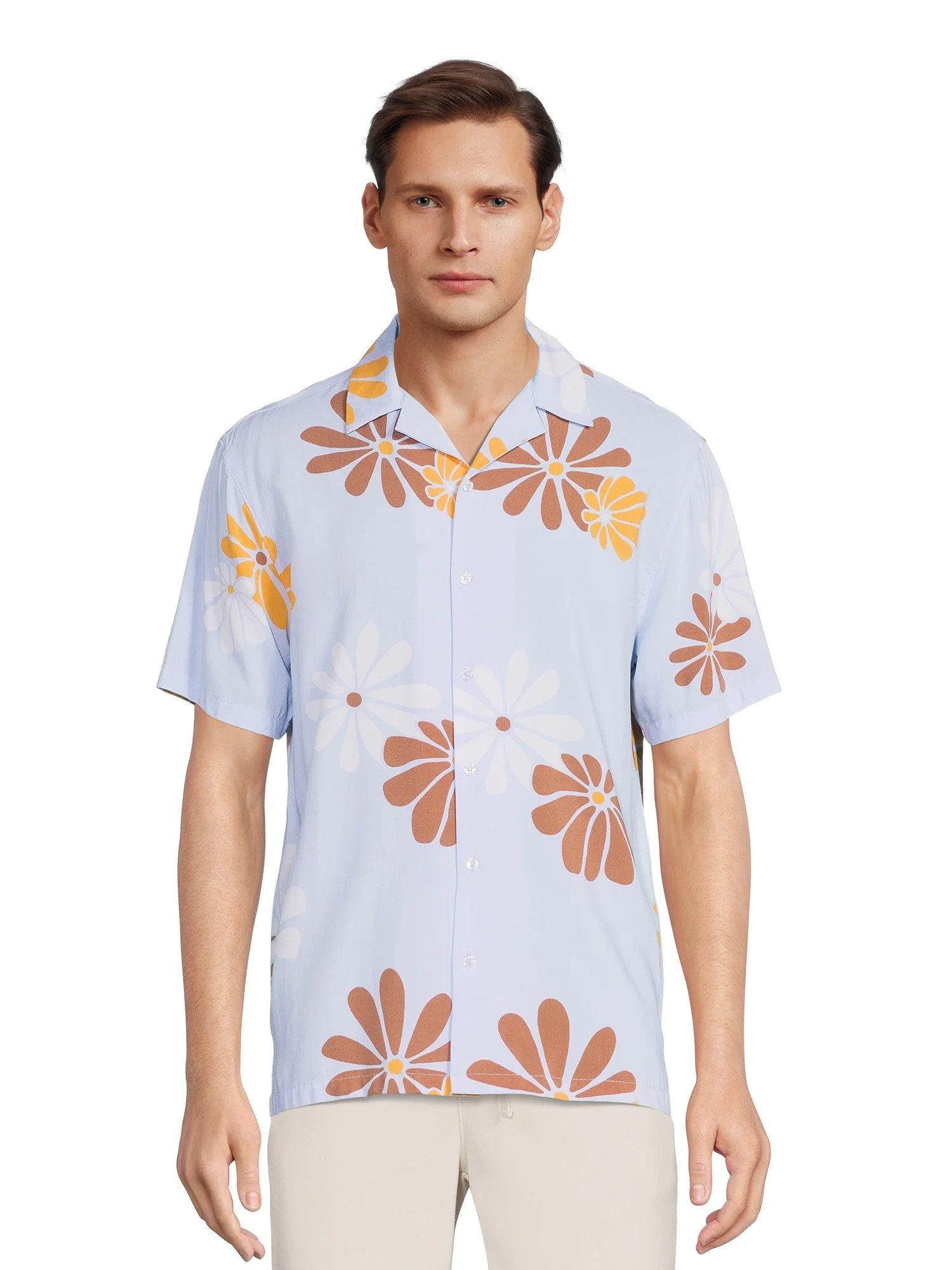 No Boundaries Men's Print Button Front Resort Shirt with Short Sleeves, Sizes XS-3XL - Walmart.co... | Walmart (US)