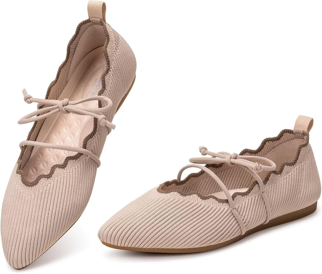 BEJINASH Women's Knitted Flats Pointed Toe Slip On Womens Shoes with Ruffled Vamp Elastic Rope De... | Amazon (US)