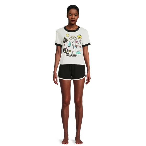 Hello Kitty Women's Ringer Tee and Short Sleep Set, 2-Piece | Walmart (US)