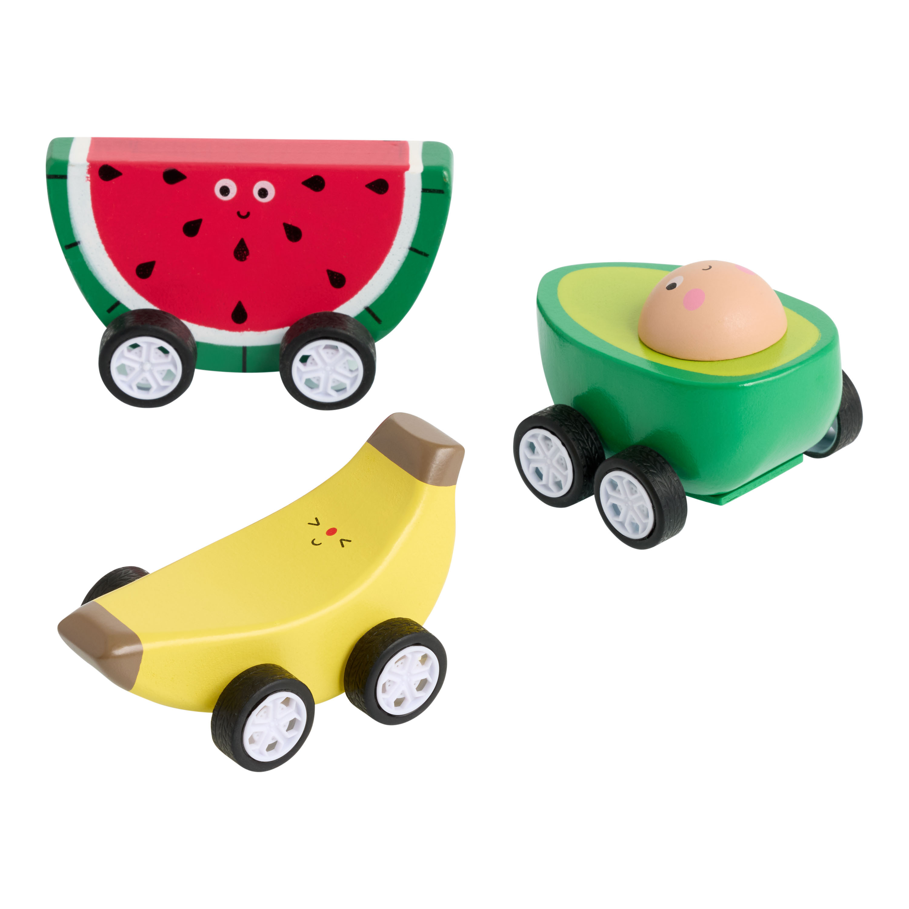 Kikkerland Kidoki Wooden Fruit Pullback Car Toy Set of 3 | World Market