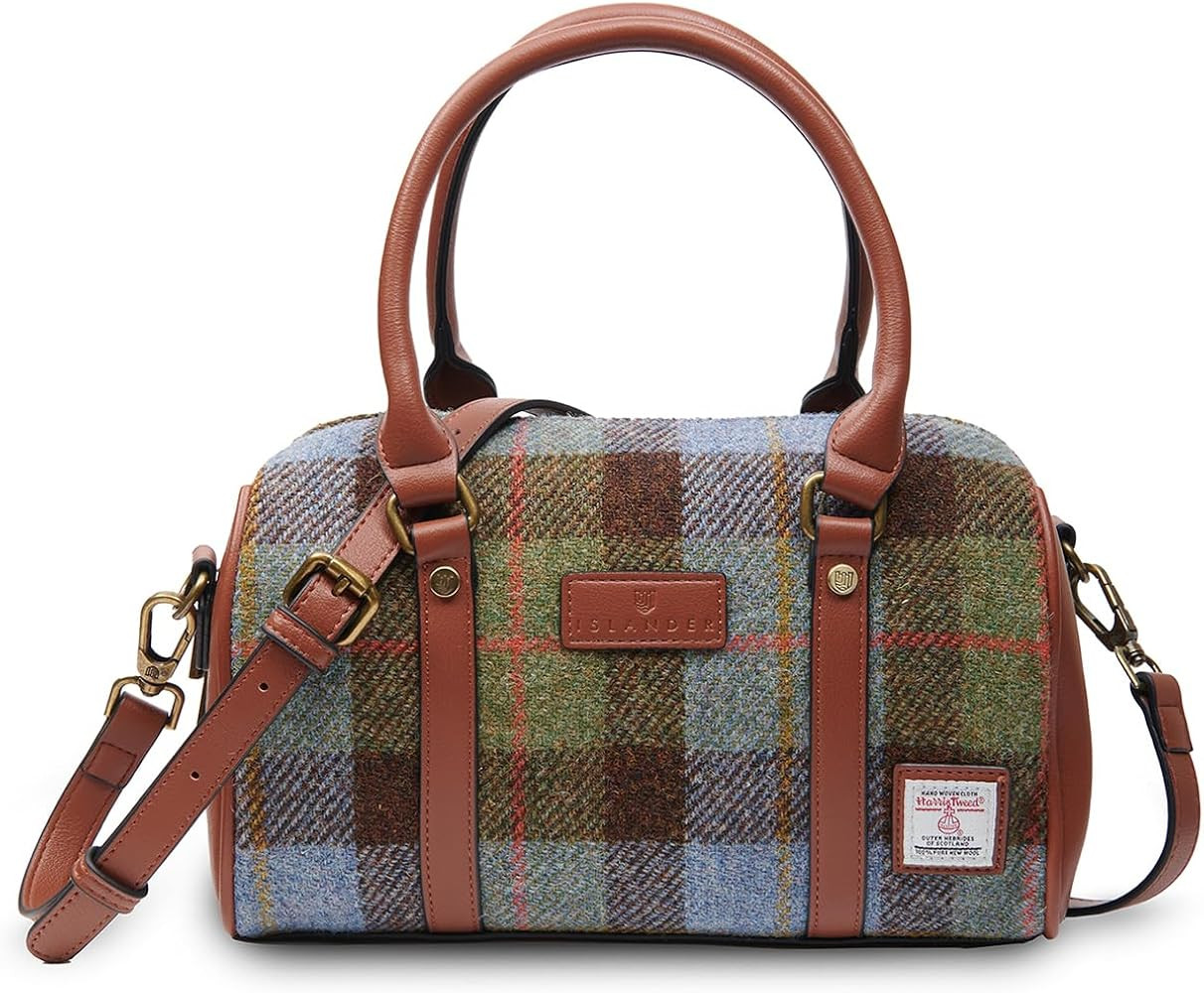 Islander The Medium Duffel Harris Tweed & Microfibre Leather (Chestnut and Blue Tartan) | Amazon (US)