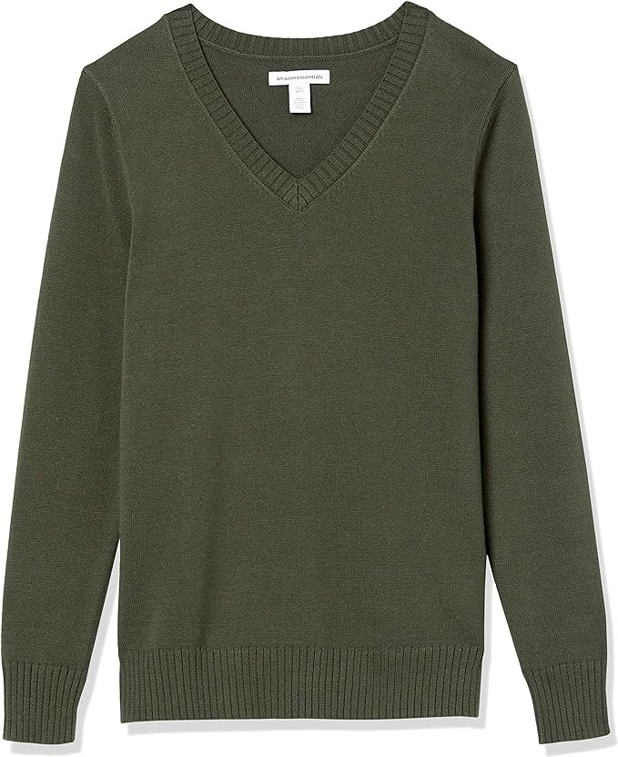 Amazon Essentials Women's 100% Cotton Long-Sleeve V-Neck Sweater | Amazon (US)