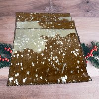 Cowhide Metallic Table Placemats Four in A Set Genuine Cowhide Leather Stitching | Etsy (US)