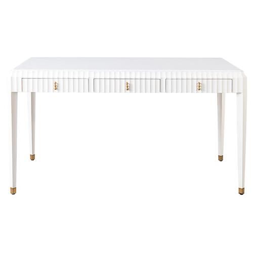 Ashley Childers for Global Views Fountain Cream Marble Top Wood 3 Drawer Desk | Kathy Kuo Home