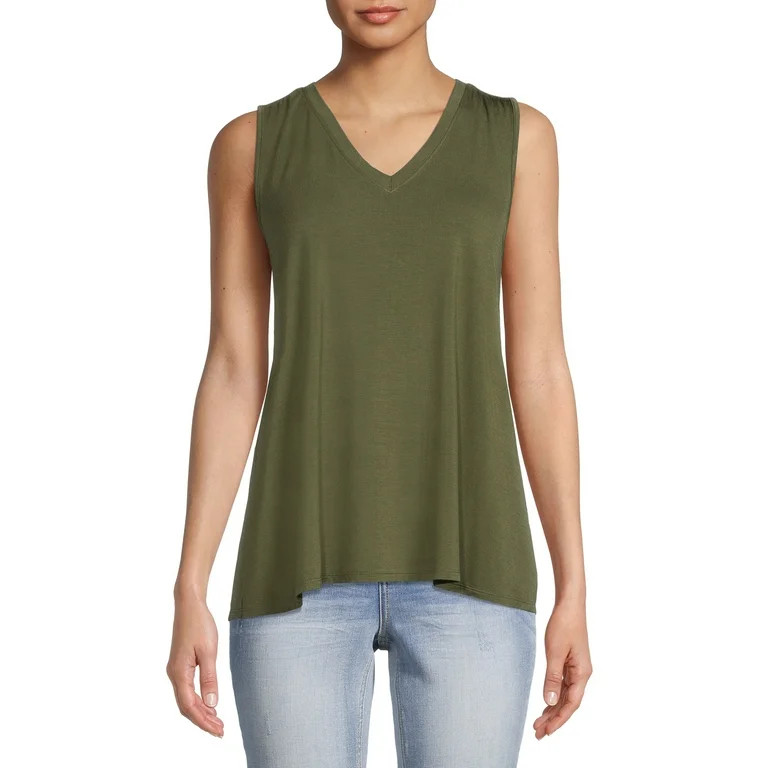 Time and Tru Women's Shirred Shoulder Tank Top - Walmart.com | Walmart (US)
