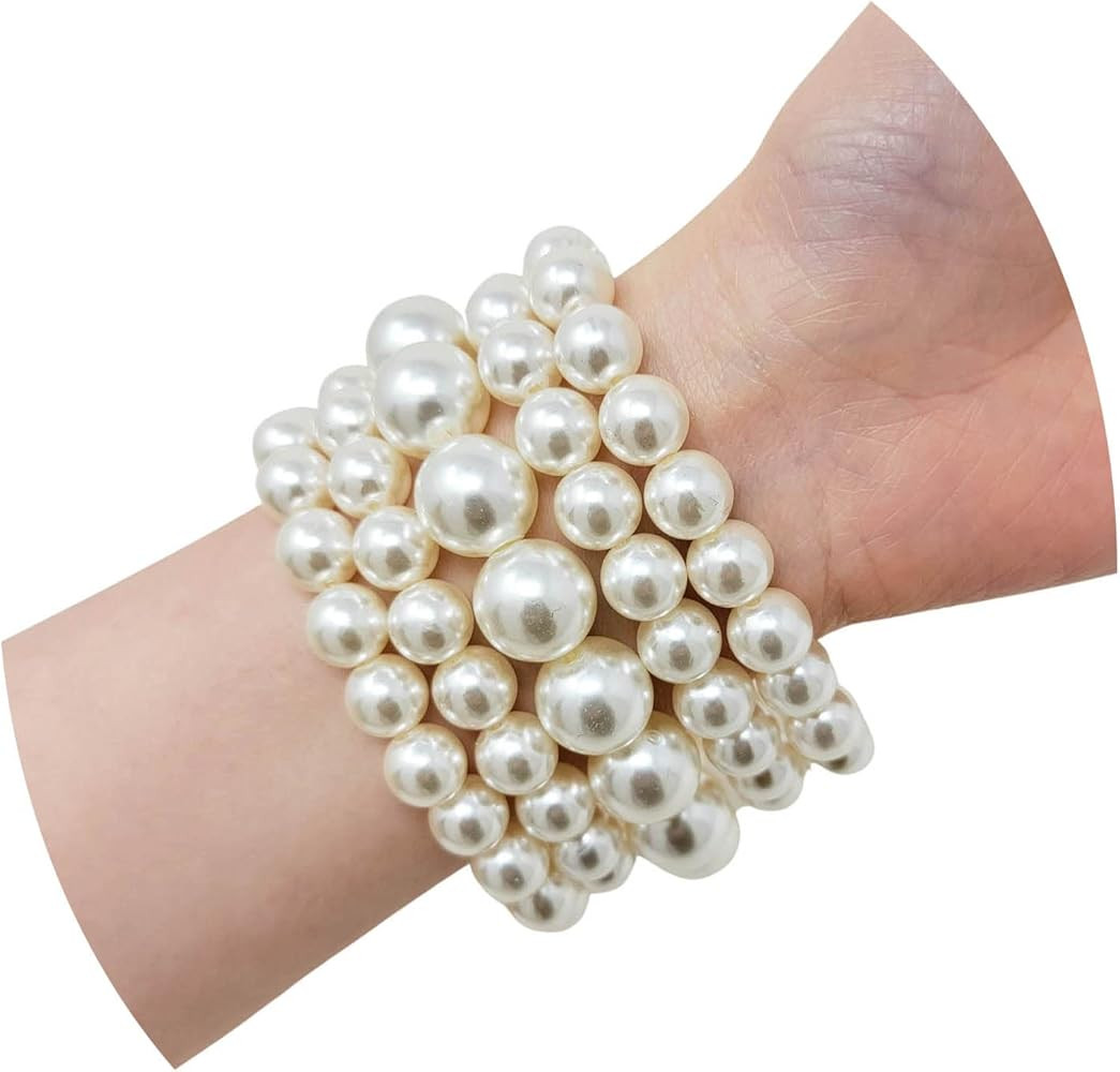 Women's Faux Pearl Stretch Bracelet 5 PCS Set | Amazon (US)