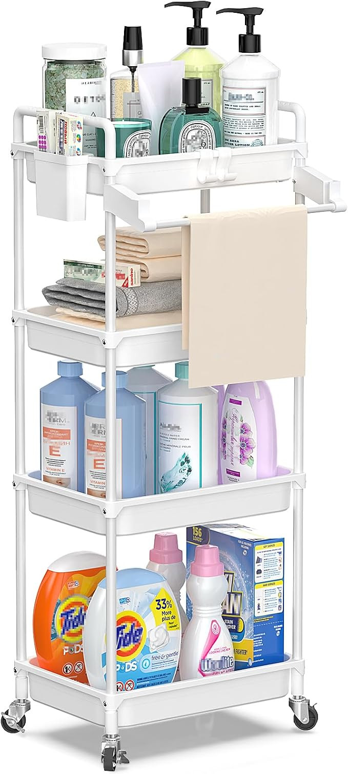 SPACEKEEPER Rolling Storage Cart, 4-Tier Bathroom Organizer Utility Cart Laundry Room Organizatio... | Amazon (US)