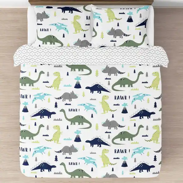 Sweet JoJo Designs Blue and Green Mod Dinosaur Collection Full/Queen 3-piece Bedding Set | Bed Bath & Beyond