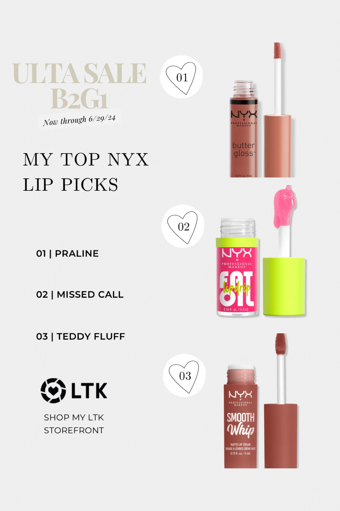 Buy 2 Get 1 NYX Sale at Ulta ends 6/29/24! Check out my favorite lip picks!

#LTKBeauty #LTKSummerSales #LTKSaleAlert