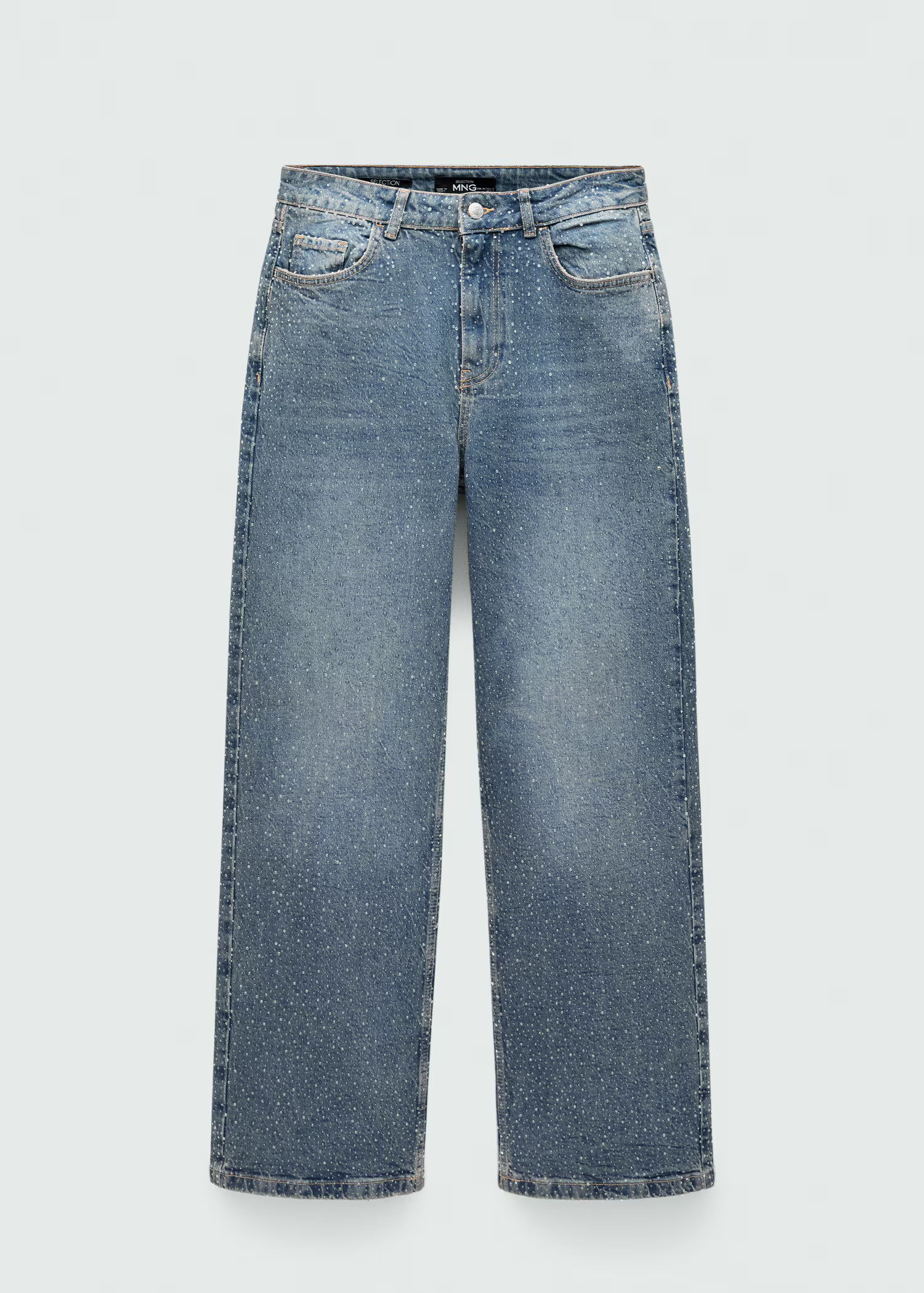 Straight jeans with rhinestone detail - Women | MANGO United Kingdom | MANGO (UK)
