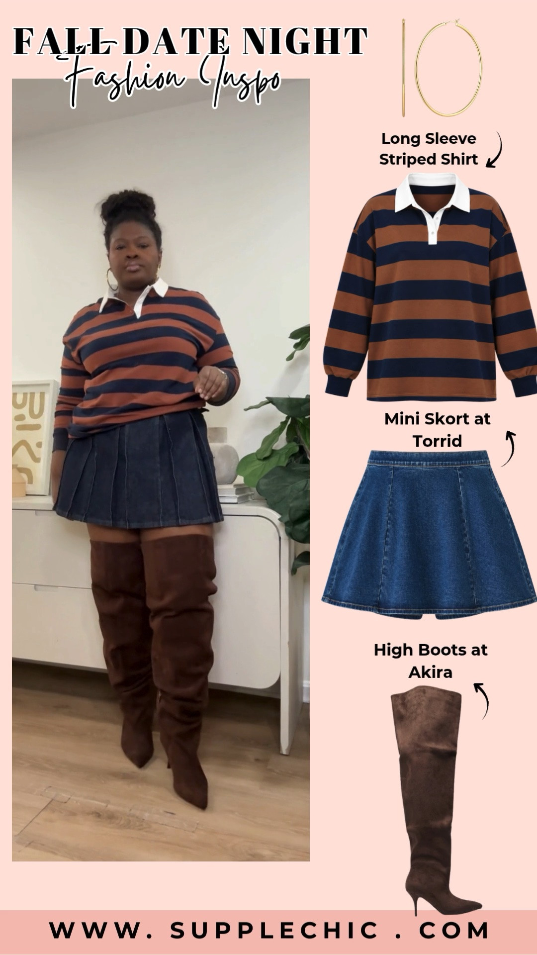 This fall fashion look proves that classic pieces never go out of style. A striped long sleeve shirt, denim mini skirt, and tall boots create an effortless outfit perfect for date nights, brunch, and weekend plans.   autumn outfit ideas, fall fashion inspiration, date night style, boots outfit, mini skirt outfit, casual fall outfits

#LTKootd #LTKSeasonal #LTKMidsize