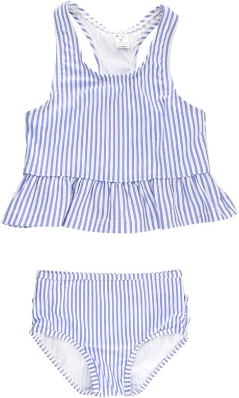 RuffleButts® Baby/Toddler Girls Cropped Peplum Tankini 2 Piece Swimsuit w/Ruffles | Amazon (US)