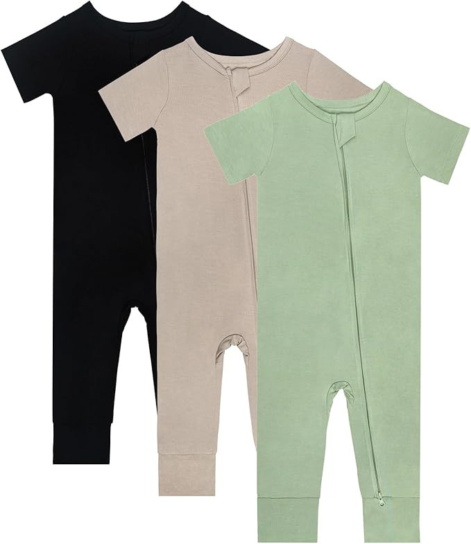 Baby Pajamas Summer Short Sleeve 2 Way Zipper Footless Rompers 0-24 Months | Amazon (US)