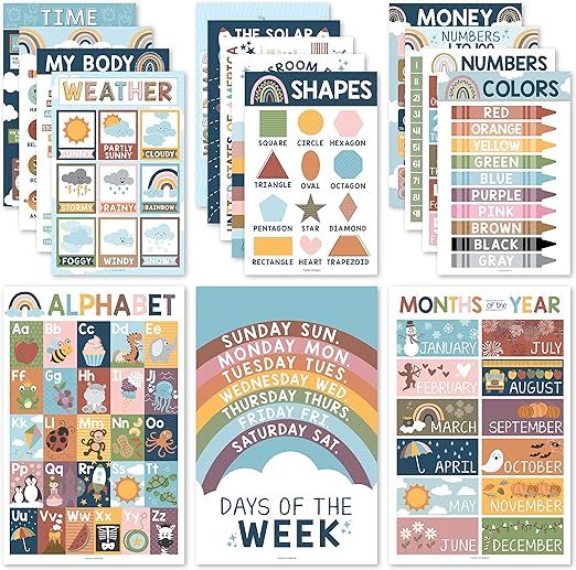 16 Boho Kids Educational Posters for Toddlers - Teacher Posters for Classroom Posters Elementary,... | Amazon (US)