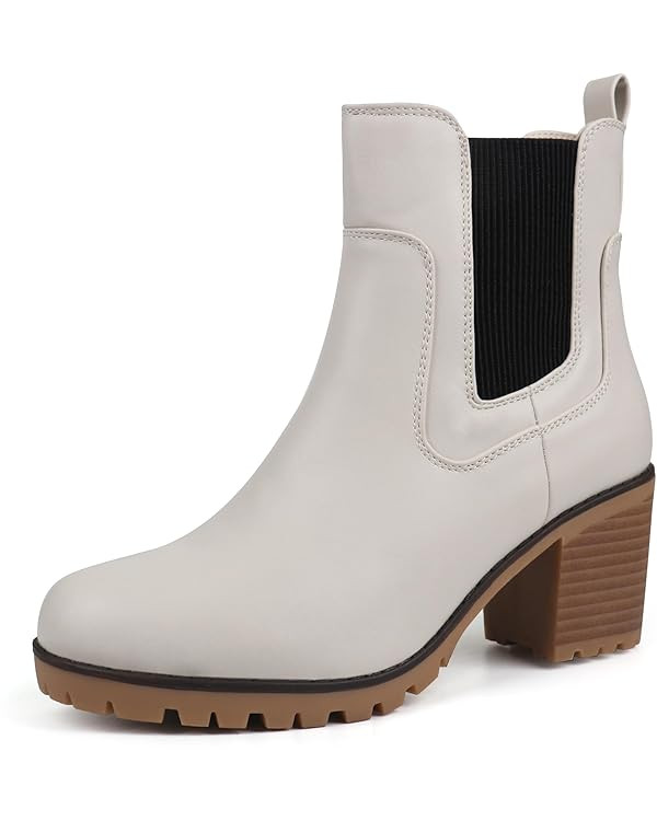 JABASIC Women Casual Ankle Booties Block Heel Slip On Chelsea Boots | Amazon (US)