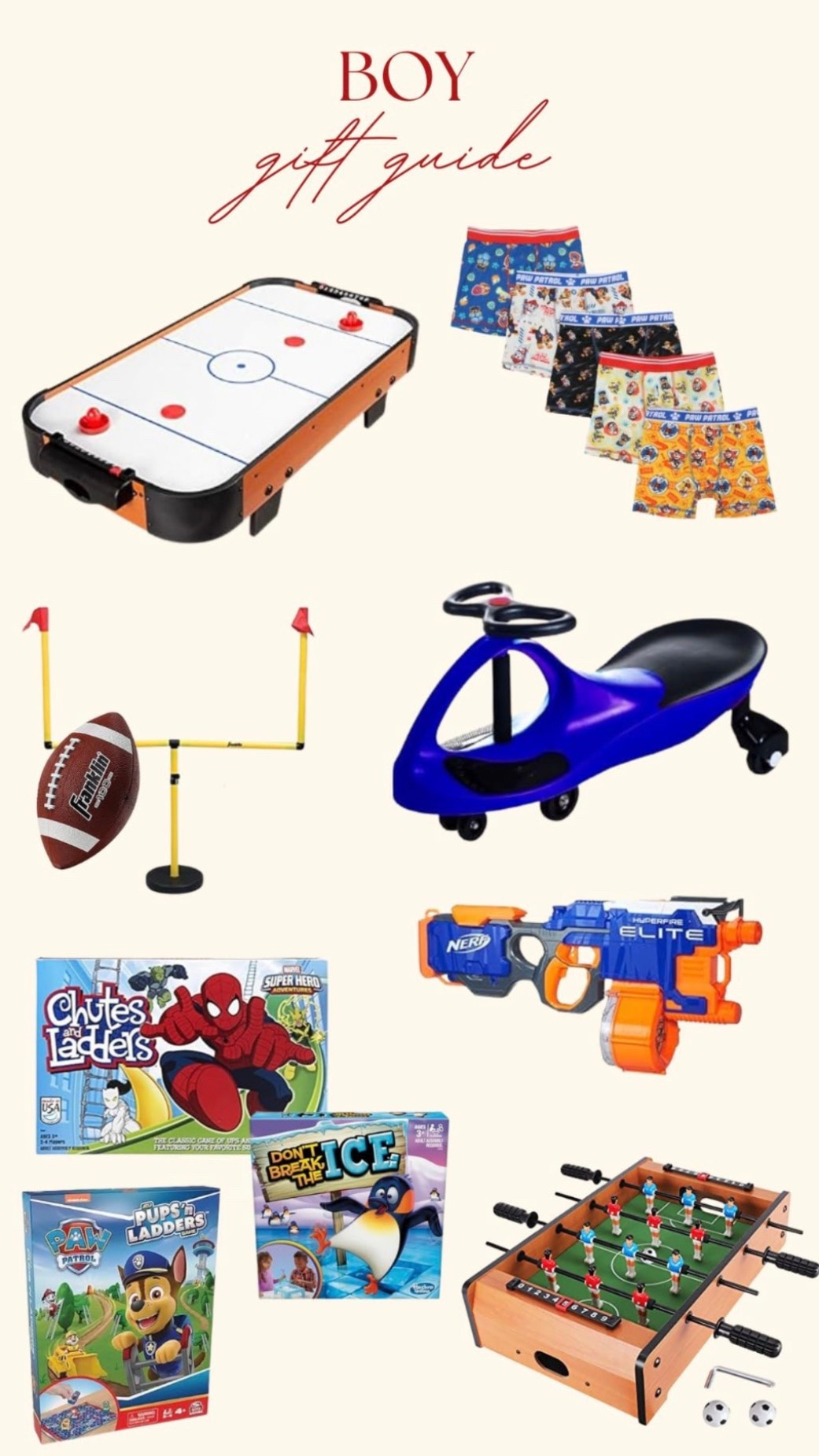 Toddler boy gift guide young boy Christmas gifts Amazon Black Friday deals cyber Monday best savings puzzle air hockey nerf gun paw patrol sports football nerf mom life Christmas gifts Amazon ideas 

#LTKGiftGuide #LTKHoliday #LTKCyberWeek