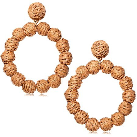 Rattan Earrings Rattan Ball Hoop Dangle Earrings for Women Handmade Bohemia Earrings Braid Straw Wic | Walmart (US)
