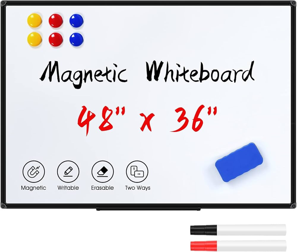 Magnetic Dry Erase White Board for Wall - 48 x 36 inch Wall Mounted Magnetic Whiteboard Large - I... | Amazon (US)