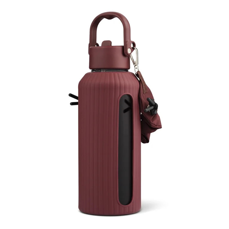 Mary Lawless Lee x TAL 32oz Glass Vista Water Bottle with Ribbed Sleeve and Strap, Oxblood | Walmart (US)