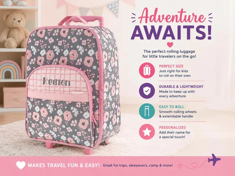 Children's All Over Print Rolling Luggage: Embroidery Personalization - Etsy | Etsy (Global)