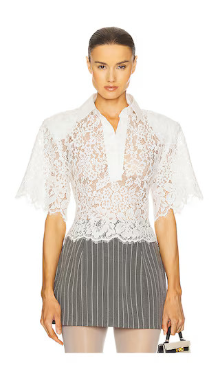 Helsa The Lace Shirt With Shoulder Pad in White. - size M | Revolve Clothing (Global)