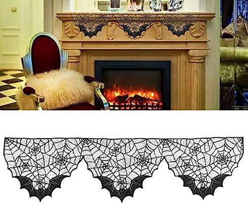 BinaryABC Halloween Decoration,Halloween Black Lace Spiderweb Bat Lace Spiderweb Fireplace Mantle... | Amazon (US)