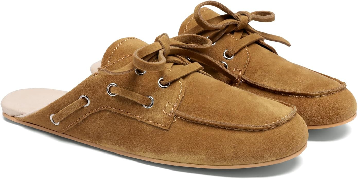 Yellhum Black Suede Mules for Women Bow Lace up Slip-on Flat Loafers Comfortable Round Toe Casual... | Amazon (US)